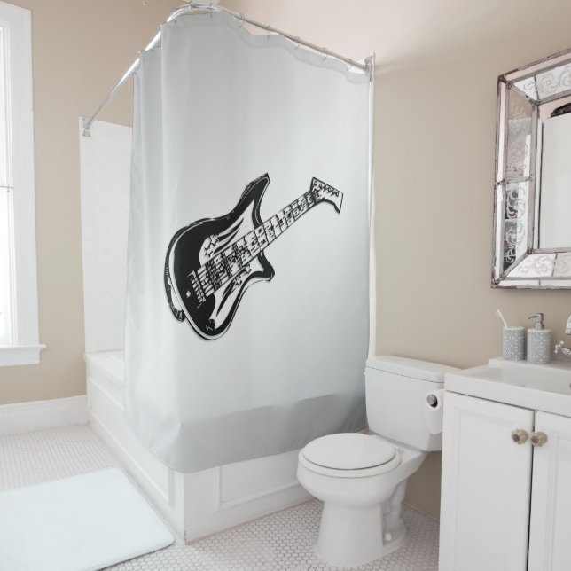 Rideaux De Douche Guitare électrique en argent (En situation)