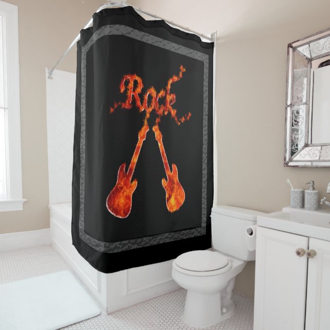 Rideaux De Douche Guitares Black Flame Rock (En situation)