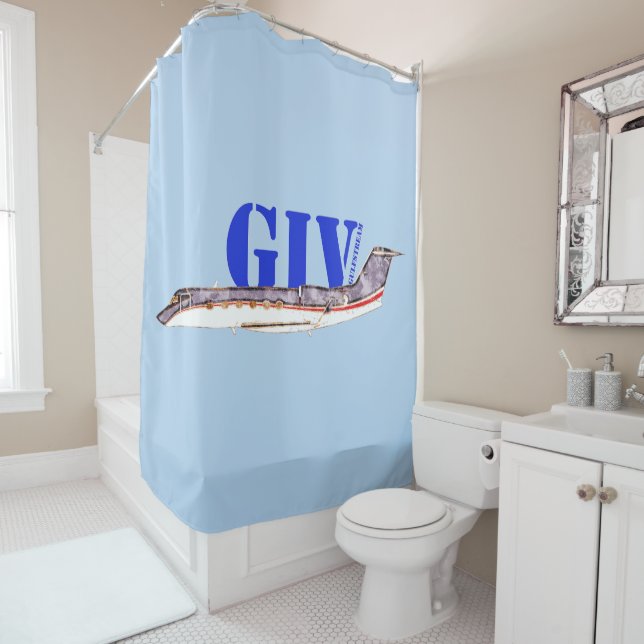 Rideaux De Douche Gulfstream GIV Jet privé avec typographie audacieu (En situation)
