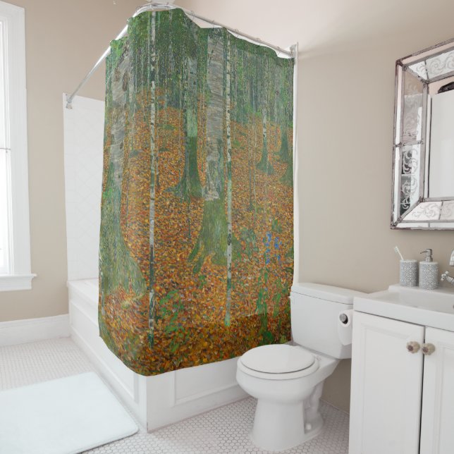 Rideaux De Douche Gustav Klimt - Beaux-Arts de la forêt de Birch (En situation)