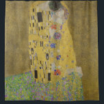 Rideaux De Douche Gustav Klimt, Le Baiser<br><div class="desc">Rideau de douche avec tableau de Gustav Klimt appelé "The Kiss". Le tableau "The Kiss" est un tableau avec un homme et des femmes dans un baiser sur un faux arrière - plan or et vert. Personnalisable .</div>