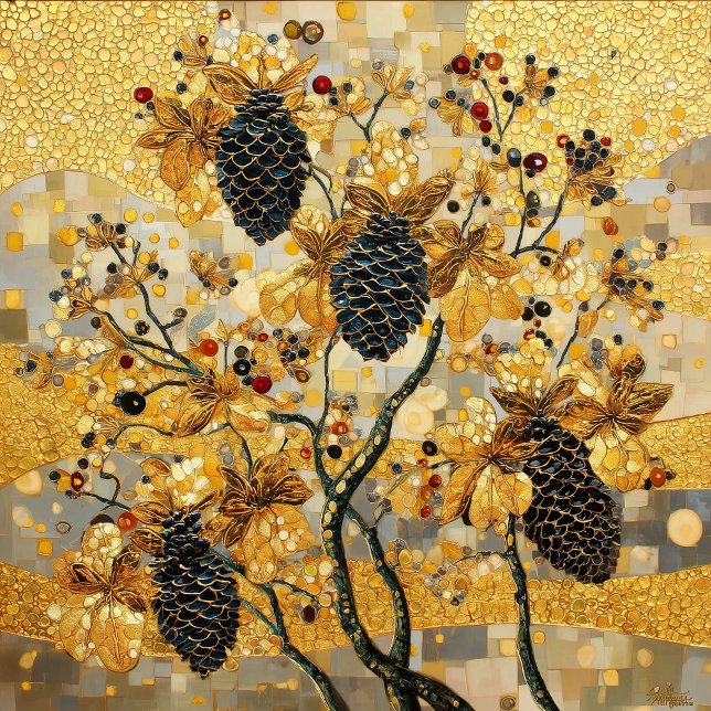 Rideaux De Douche gustav klimt Rustic Pinecone Holiday Winter Bathro (Créateur téléchargé)