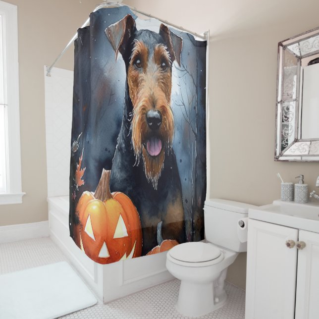 Rideaux De Douche Halloween Airedale Avec Peur Citrouille (En situation)