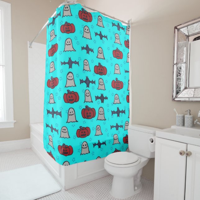 Rideaux De Douche Halloween amusant Imprimer en bleu (En situation)