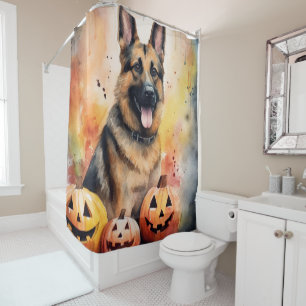 Rideaux De Douche Halloween berger allemand avec la peur Citrouille