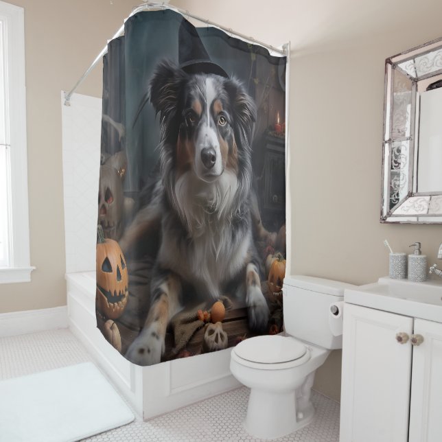 Rideaux De Douche Halloween Citrouille berger australienne effraie (En situation)