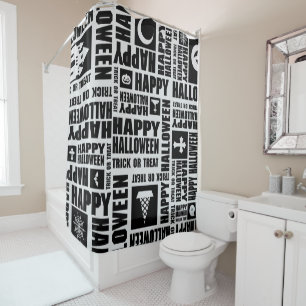 Rideaux De Douche Halloween Cool Éffrayant Whimsics Typographie noir