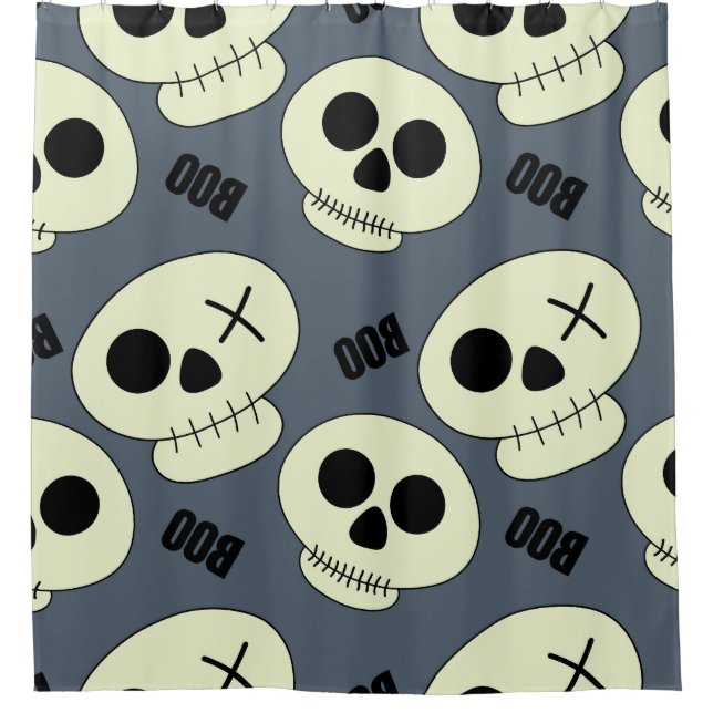 Rideaux De Douche Halloween Crâne, Boo Design Enfant. (Devant)