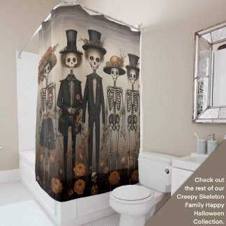 Rideaux De Douche Halloween déplaisant de la famille de squelettes