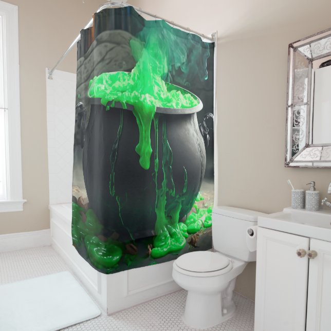 Rideaux De Douche Halloween en cauldron de sorcière bouillonnante (En situation)