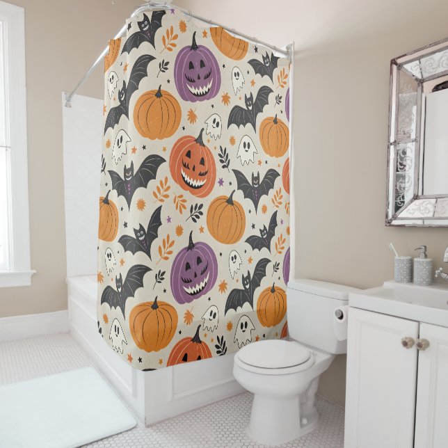 Rideaux De Douche Halloween et motif d'automne (En situation)