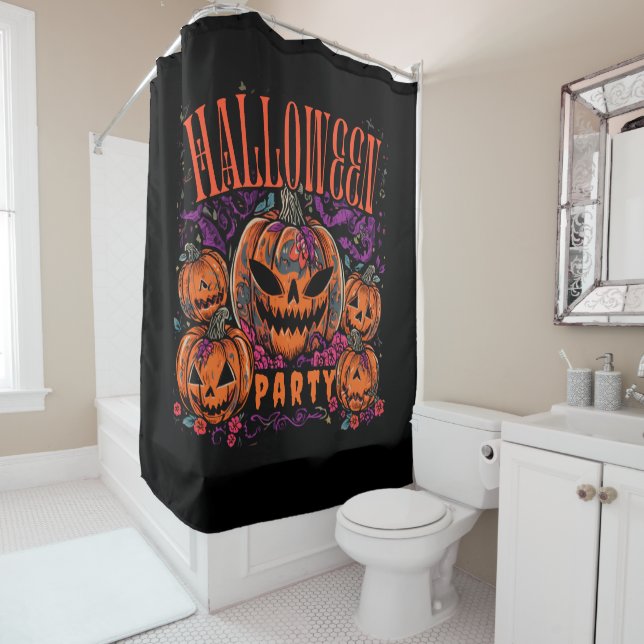 Rideaux De Douche Halloween, Fleur de Coven de citrouille, Gothique (En situation)