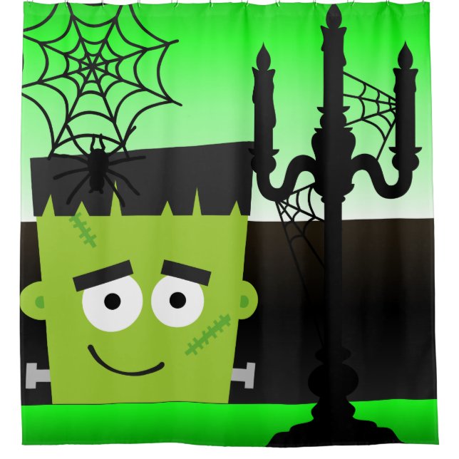 Rideaux De Douche Halloween Frankenstein Spider Webs Candelabra (Devant)