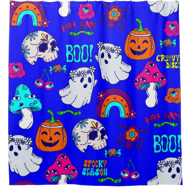 Rideaux De Douche halloween groovy disco champignons effrayants (Devant)