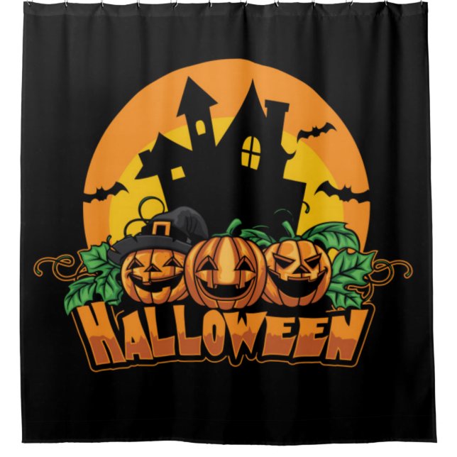 Rideaux De Douche Halloween Haunted House Citrouilles (Devant)