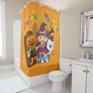 Rideaux De Douche Halloween jolie Éffrayante sorcière lunaire orange