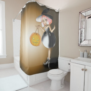 Rideaux De Douche Halloween jolie Éffrayante Whimsical Black sorcièr
