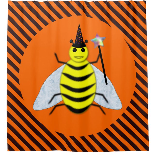 Rideaux De Douche Halloween Magic Bee Witch Orange et Black Stripes (Devant)