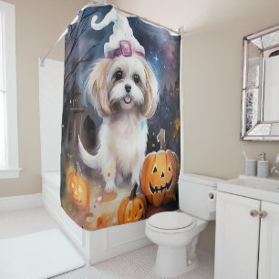 Rideaux De Douche Halloween Malti Tzu avec citrouilles effrayant