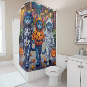 Rideaux De Douche Halloween Orientale Bleue Chats Trick-or-Treating