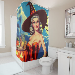 Rideaux De Douche Halloween rétro Pin-up sorcière