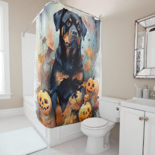 Rideaux De Douche Halloween Rottweiler avec la peur Citrouille