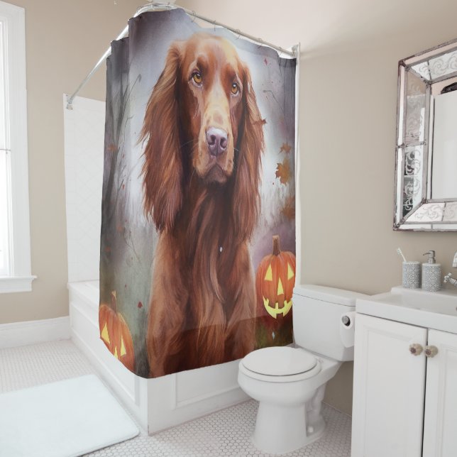 Rideaux De Douche Halloween Rouge irlandais Setter avec la peur Citr (En situation)