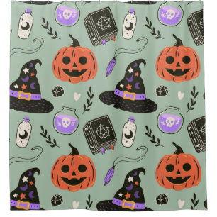 Rideaux De Douche Halloween sans couture motif avec casquette sorci