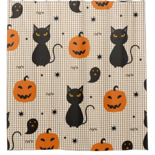 Rideaux De Douche Halloween sans couture motif avec chat noir et gho