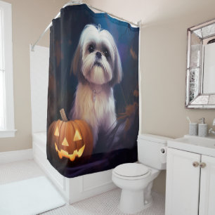 Rideaux De Douche Halloween Shih Tzu Avec La Peur Citrouille