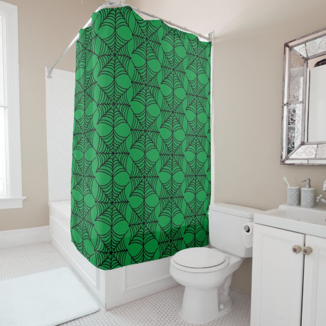 Rideaux De Douche Halloween Spider Webs sur Green (En situation)