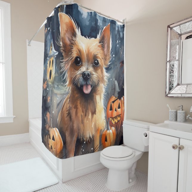 Rideaux De Douche Halloween Terrier Australien Avec Peur Citrouille (En situation)