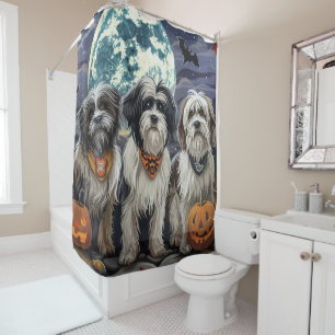 Rideaux De Douche Halloween Tibétain Terrier Éffrayant