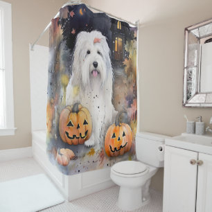 Rideaux De Douche Halloween vieux chien anglais avec la peur Citroui