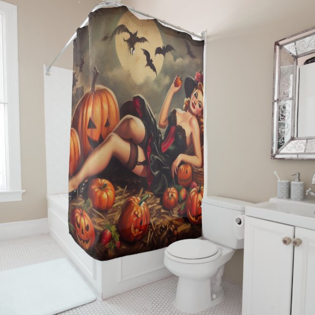 Rideaux De Douche Halloween vintage vers le haut