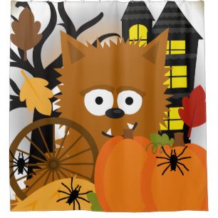 Rideaux De Douche Halloween Werewolf Haunted House Spiders Citrouill