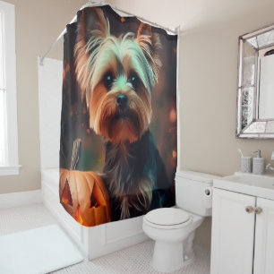 Rideaux De Douche Halloween Yorkshire Terrier Avec La Peur Citrouill