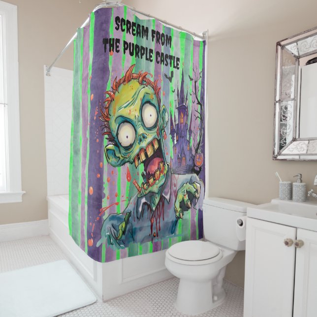 Rideaux De Douche Halloween, Zombie,Hurlement du château pourpre  (En situation)