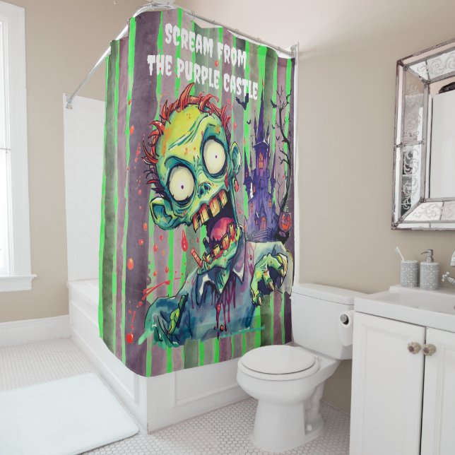 Rideaux De Douche Halloween, Zombie,Hurlement du château pourpre  (En situation)