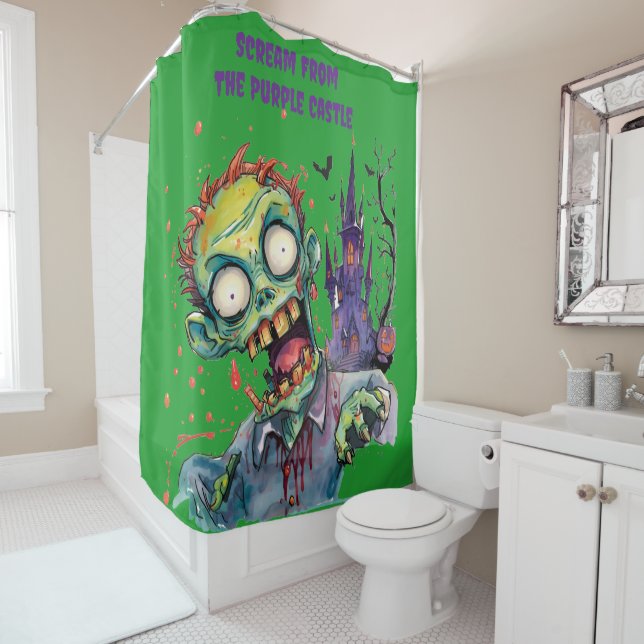 Rideaux De Douche Halloween, Zombie,Hurlement du château pourpre , (En situation)