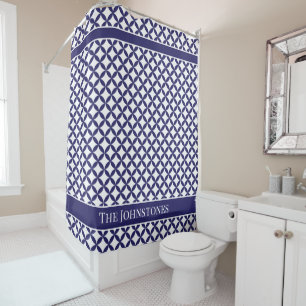 Rideaux De Douche Hamptons Style Montauk Géométrique Bleu et Blanc