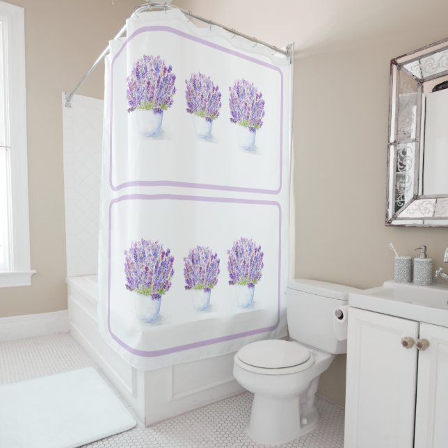 Rideaux De Douche Handpainted Watercolor Lavender Floral  (En situation)