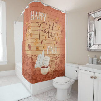Rideaux De Douche Happy Fall Y'all avec café et feuilles d'automne