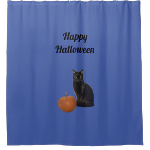 Rideaux De Douche Happy Halloween Chat noir et Citrouille orange Ble