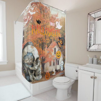 Rideaux De Douche Happy Halloween crâne de chalet avec navire