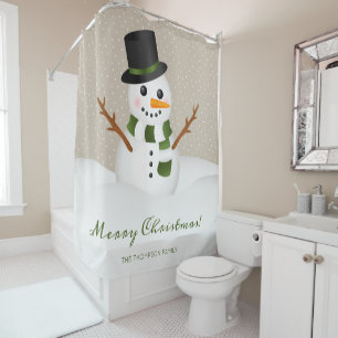 Rideaux De Douche Happy Snowman Avec Un Casquette Et Un Nom Personna