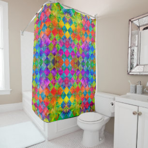 Rideaux De Douche [Harlequin Cravate-Dye] À damiers fractal diamant