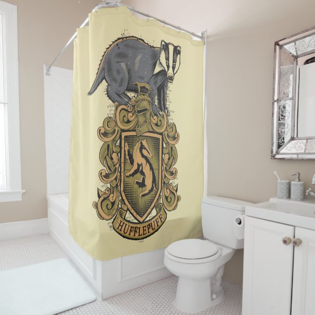 Rideaux De Douche Harry Potter | Blason de Poufsouffle avec Blaireau (En situation)