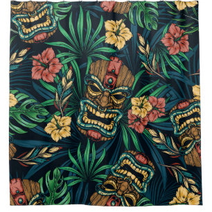 Rideaux De Douche Hawaï Tiki Masque Motif tropical