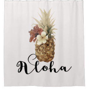 Rideaux De Douche Hawaïen Floral Hibiscus Ananas Tropical Vintage